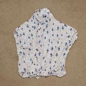 White and Blue Cactus Print Women's Top